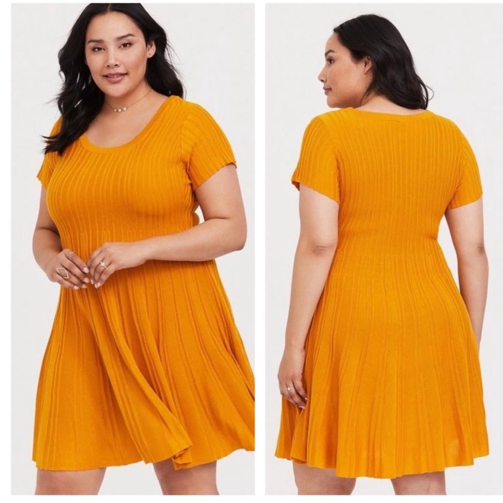 Torrid Mustard Ribbed Skater Dress